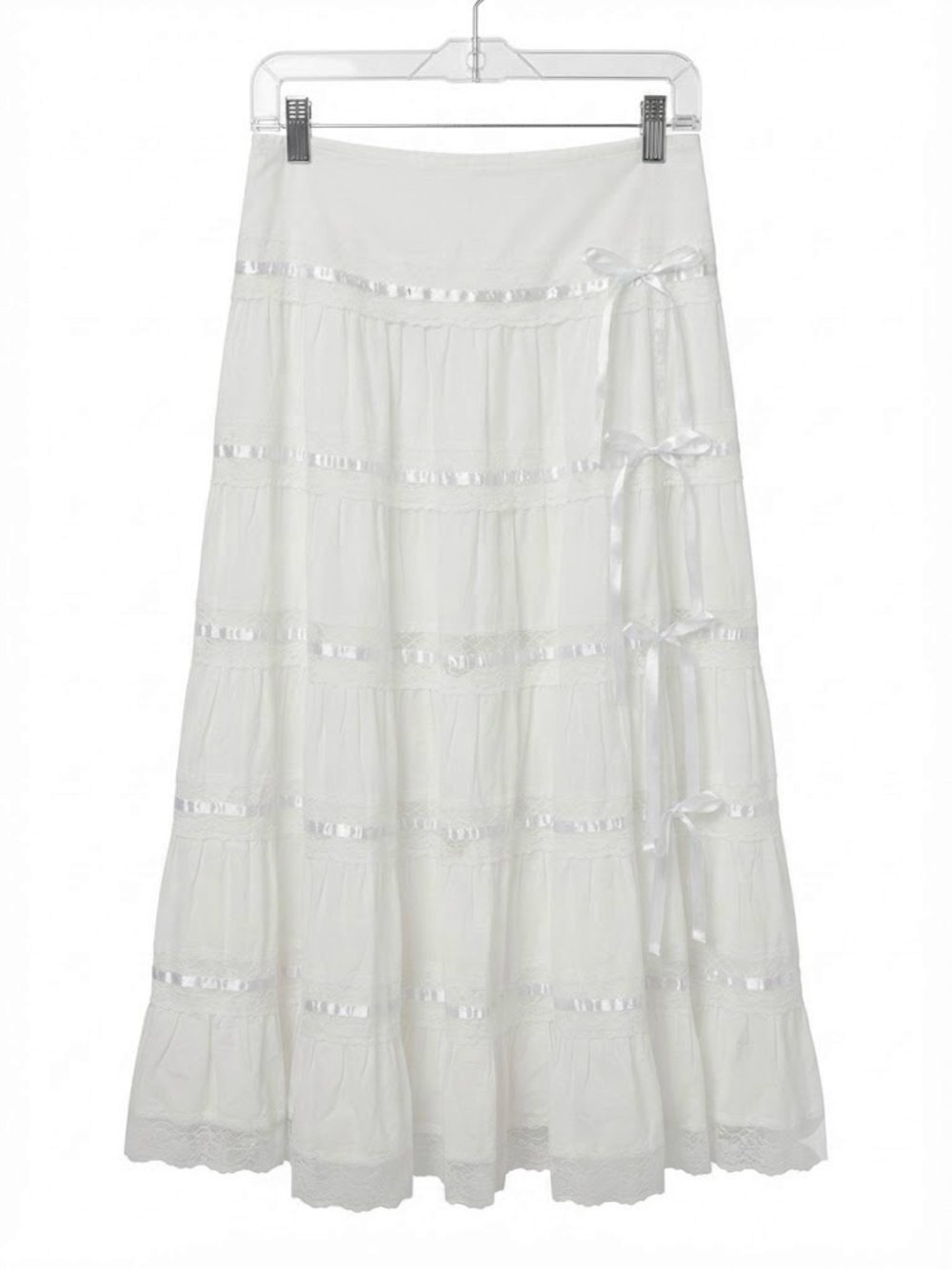 Coupe White Lace Tiered Maxi Skirt Boho Cottagecore Fairycore Y2K